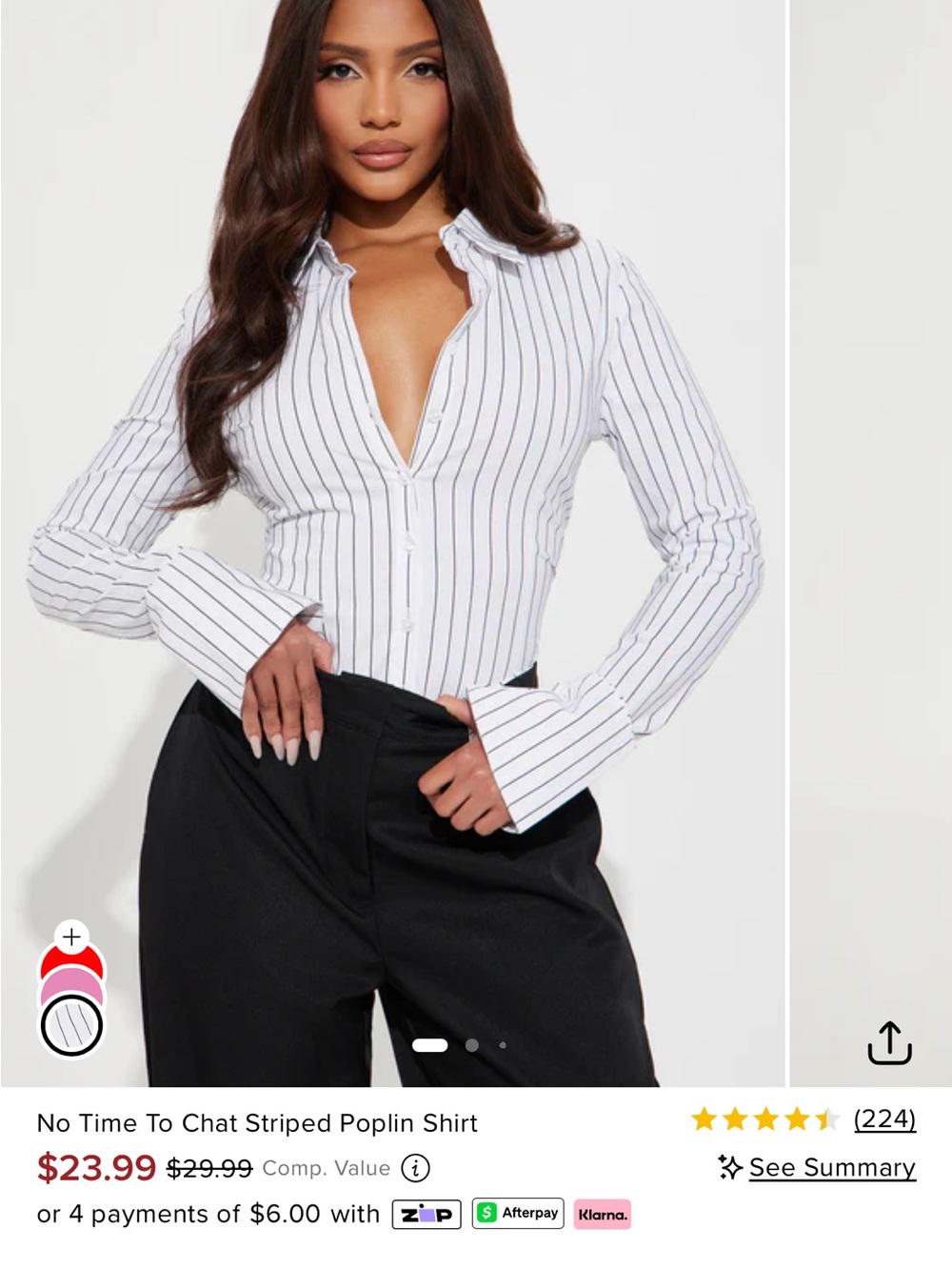 Fashion Nova White Button-Down Shirt with Black Pinstripes